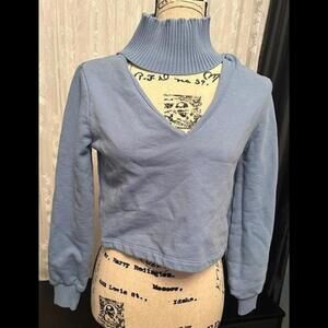 Chic Sky Blue Turtleneck with Unique Neckline